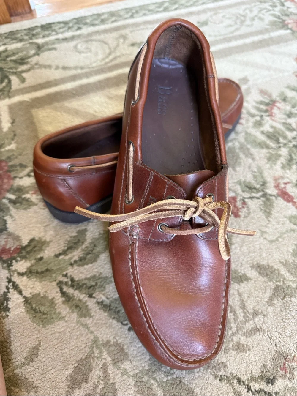 Bass Men’s Brown Leather Boat Shoes with Tan Laces